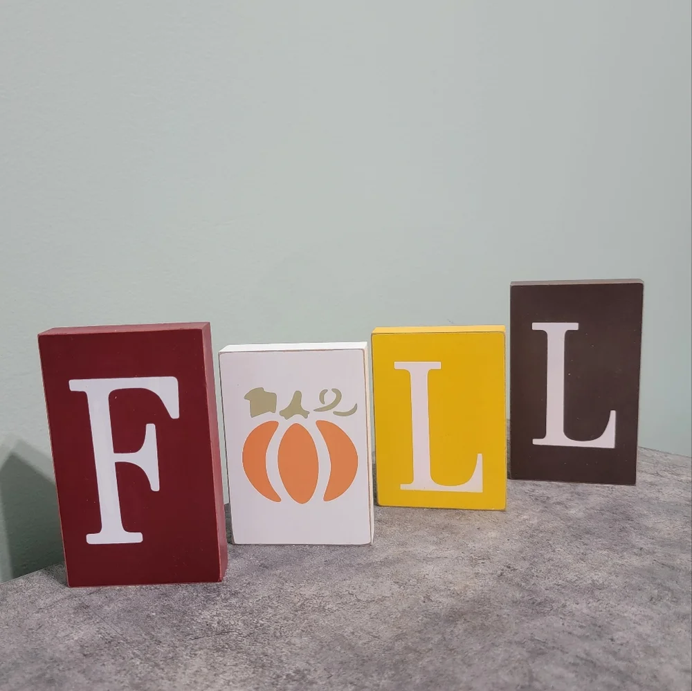 Set of 4 Free Standing Fall Signs Rustic‎ Table Decor Thanksgiving
